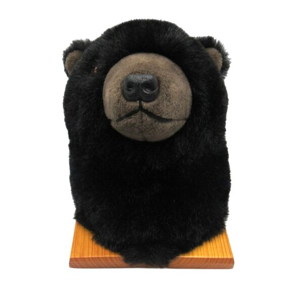 Black BEAR Head MOUNT Wall Decor Polyester on Wood Plaque Made in Canada 8.2" - Picture 2 of 10